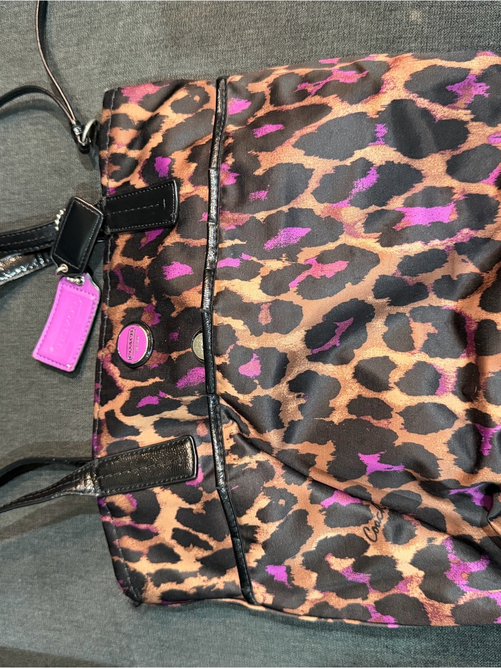 Coach Leopard-Print Shoulder Tote in Brown & Purple